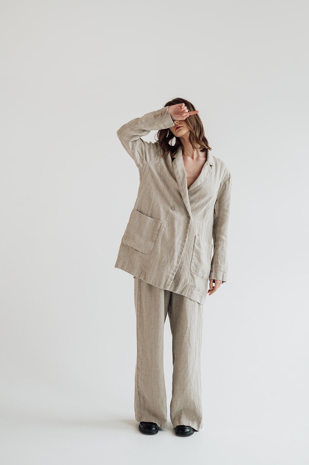 RAW straight cut linen trousers antique white heavy linen - MOO Linen Shop