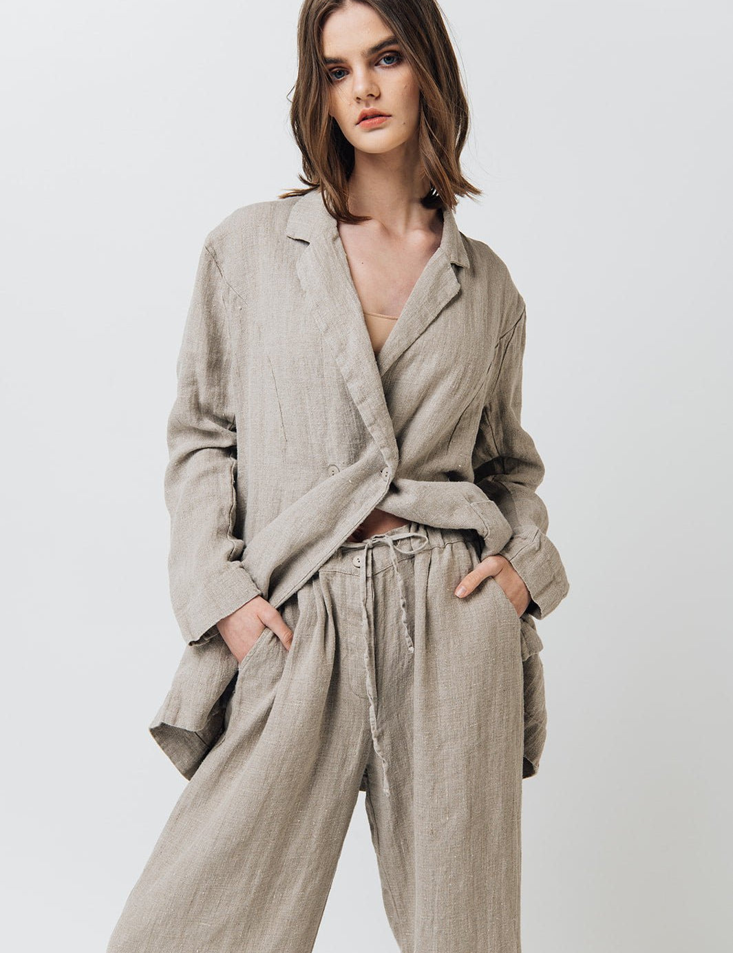 RAW straight cut linen trousers antique white heavy linen - MOO Linen Shop
