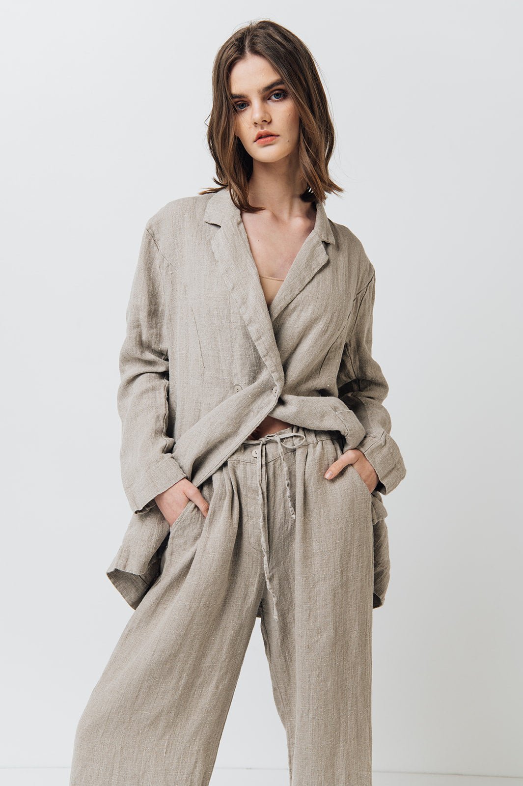 RAW straight cut linen trousers antique white heavy linen - MOO Linen Shop