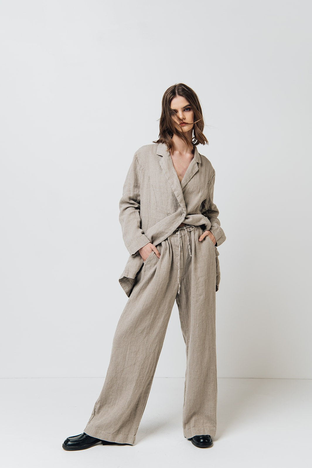 RAW straight cut linen trousers antique white heavy linen - MOO Linen Shop