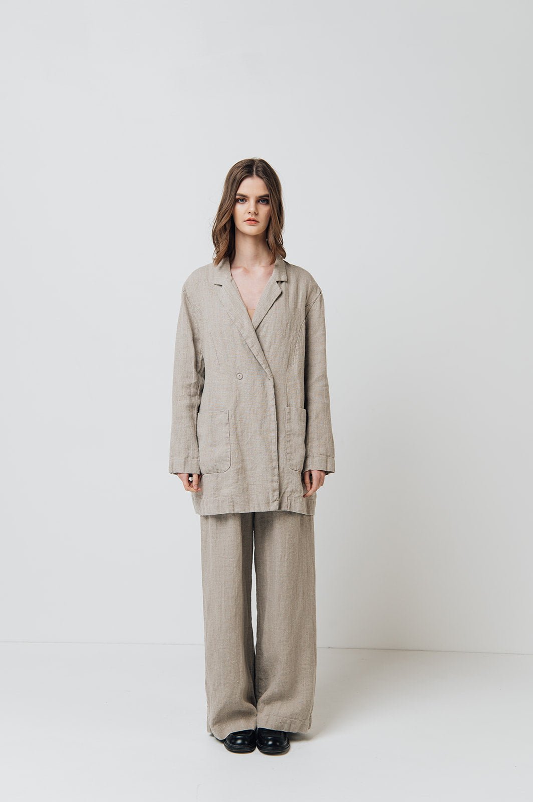 RAW straight cut linen trousers antique white heavy linen - MOO Linen Shop