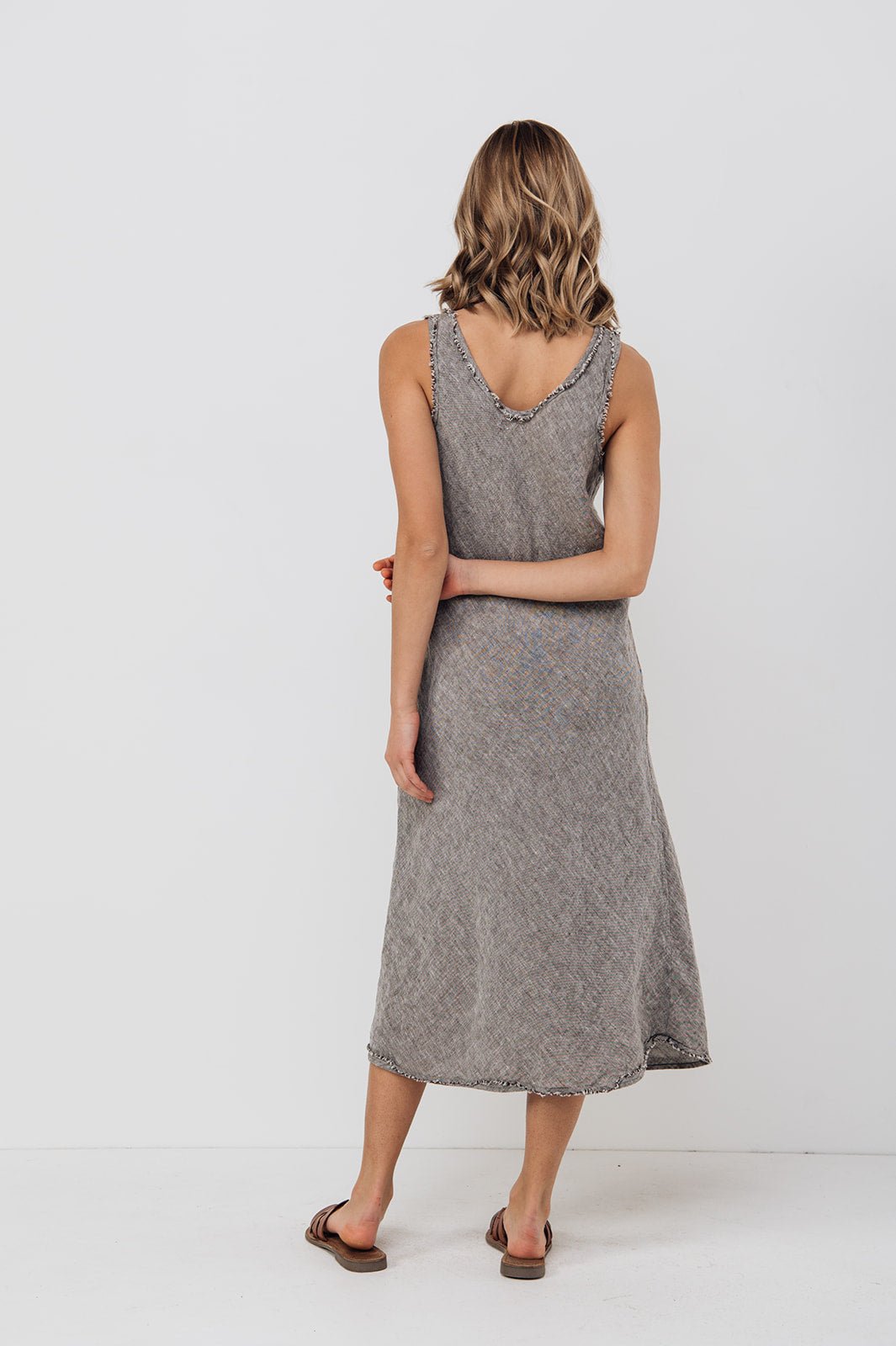 ROM bias cut dress cream - MOO Linen Shop