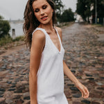 ROM bias cut dress cream - MOO Linen Shop