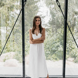 ROM bias cut dress cream - MOO Linen Shop