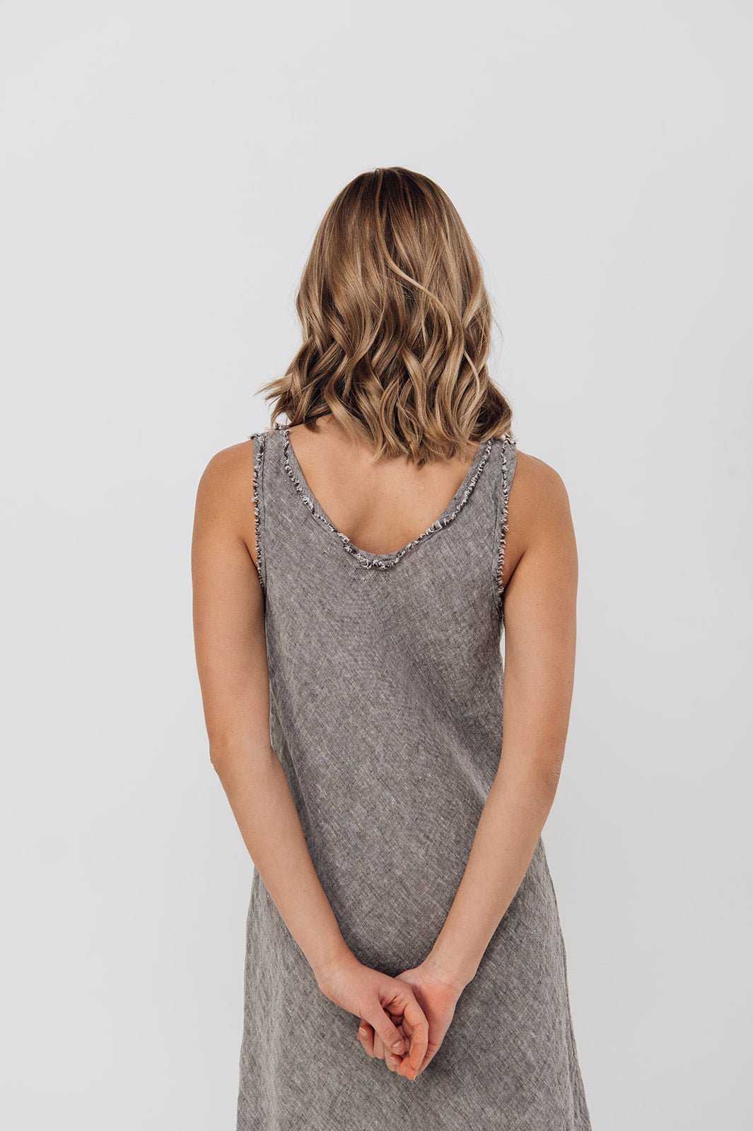 ROM bias cut dress cream - MOO Linen Shop