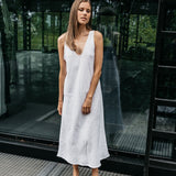 ROM bias cut dress cream - MOO Linen Shop