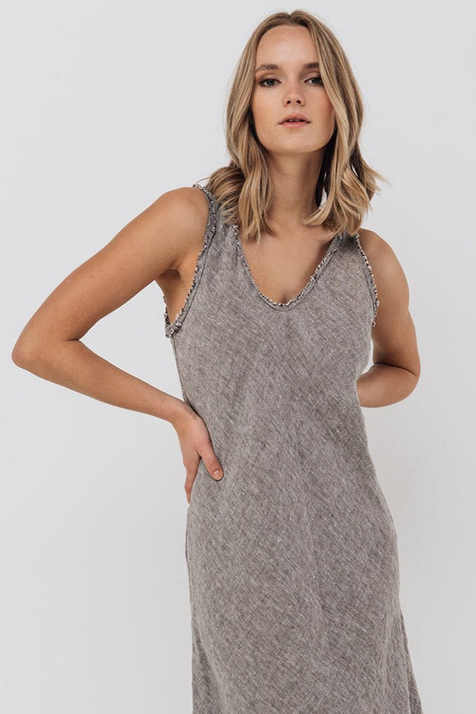 ROM bias cut dress cream - MOO Linen Shop