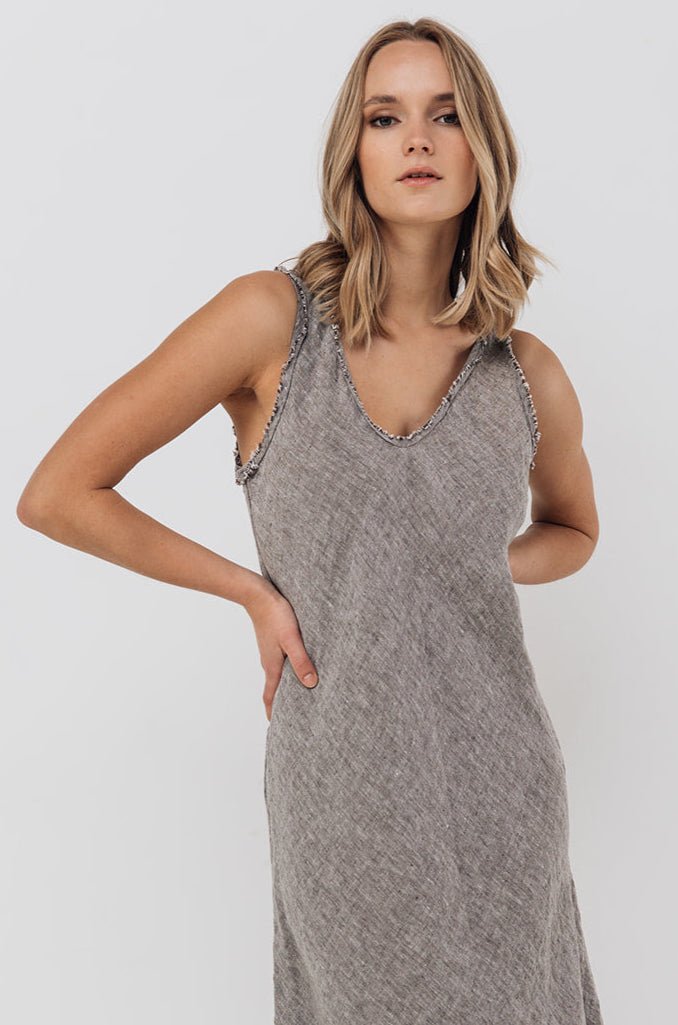 ROM bias cut dress cream - MOO Linen Shop