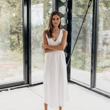 ROM bias cut dress cream - MOO Linen Shop