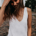 ROM bias cut dress cream - MOO Linen Shop