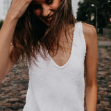 ROM bias cut dress cream - MOO Linen Shop