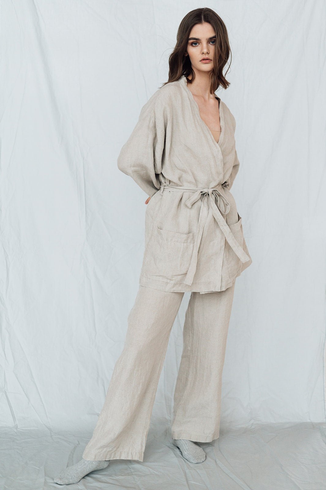 ROSE pants and shirt set natural - MOO Linen Shop