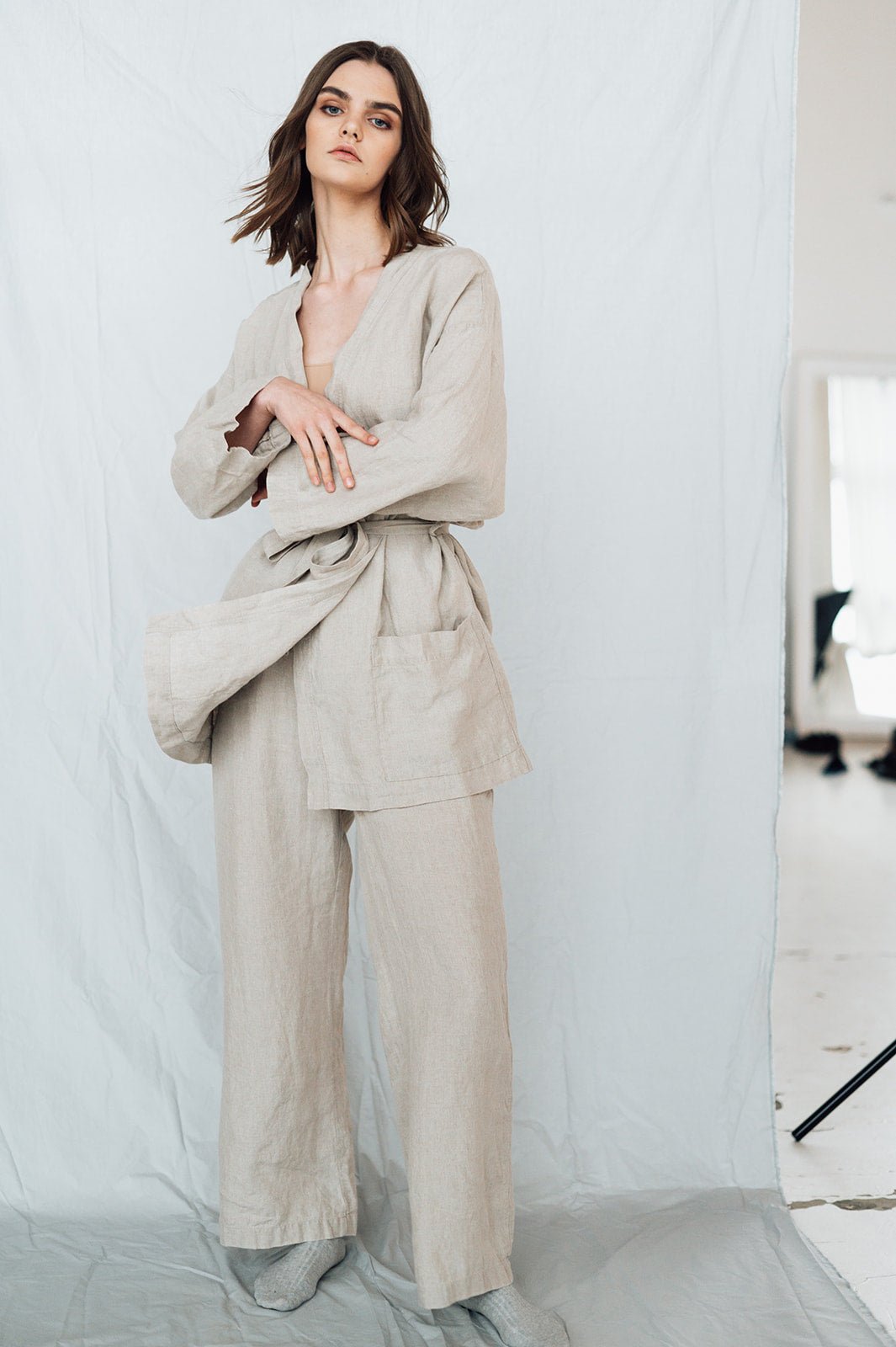 ROSE pants and shirt set natural - MOO Linen Shop