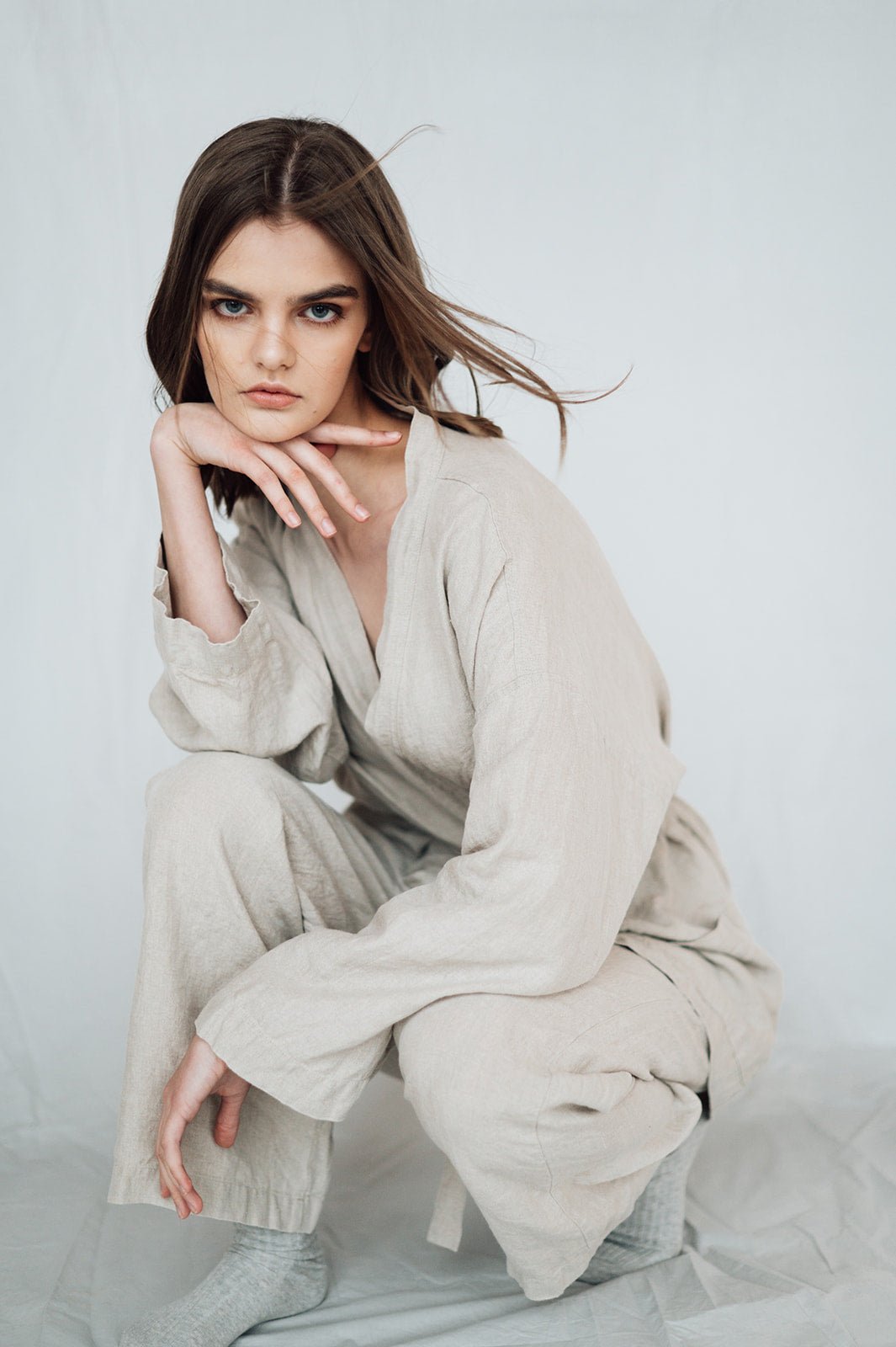 ROSE pants and shirt set natural - MOO Linen Shop