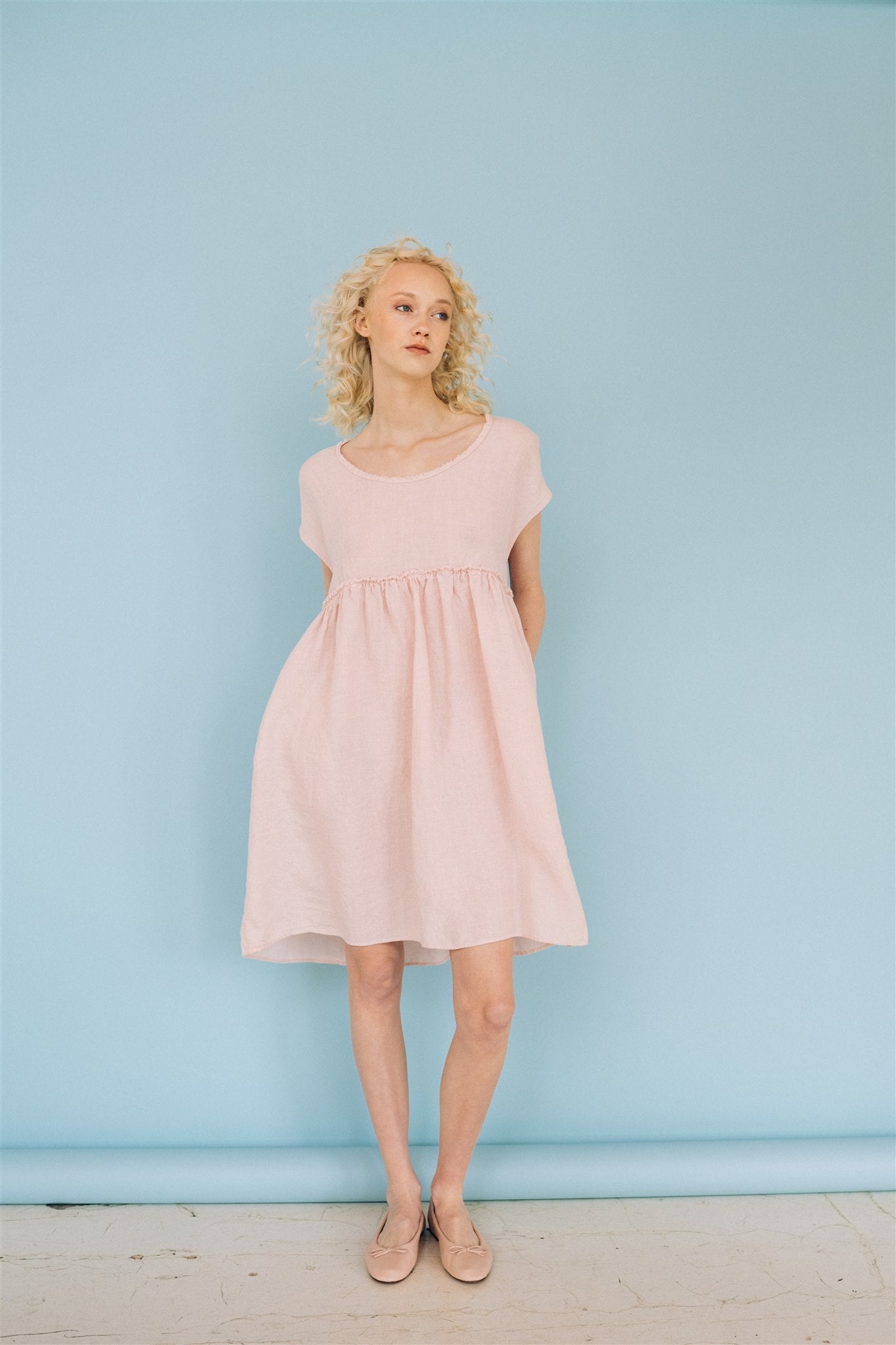 SALE 50% OFF LOLA dress powder pink M - MOO Linen Shop