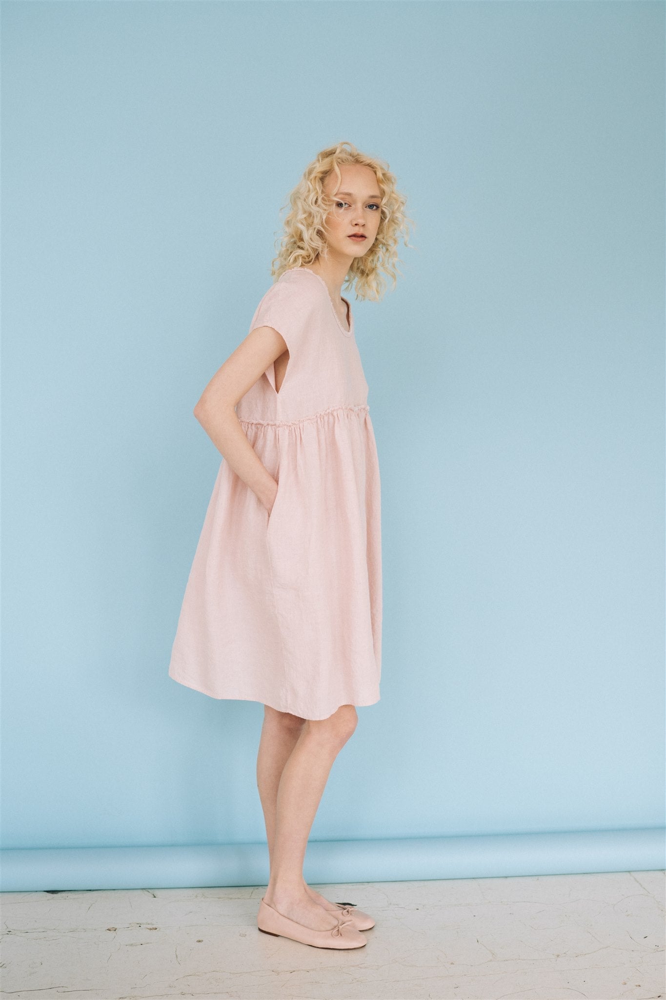 SALE 50% OFF LOLA dress powder pink M - MOO Linen Shop