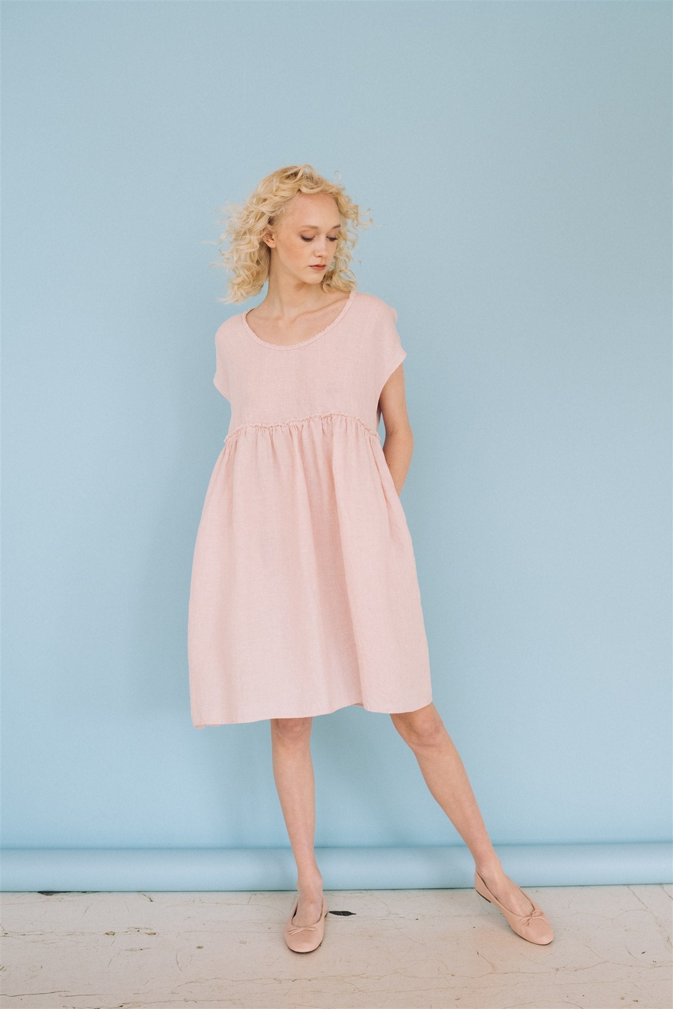 SALE 50% OFF LOLA dress powder pink M - MOO Linen Shop