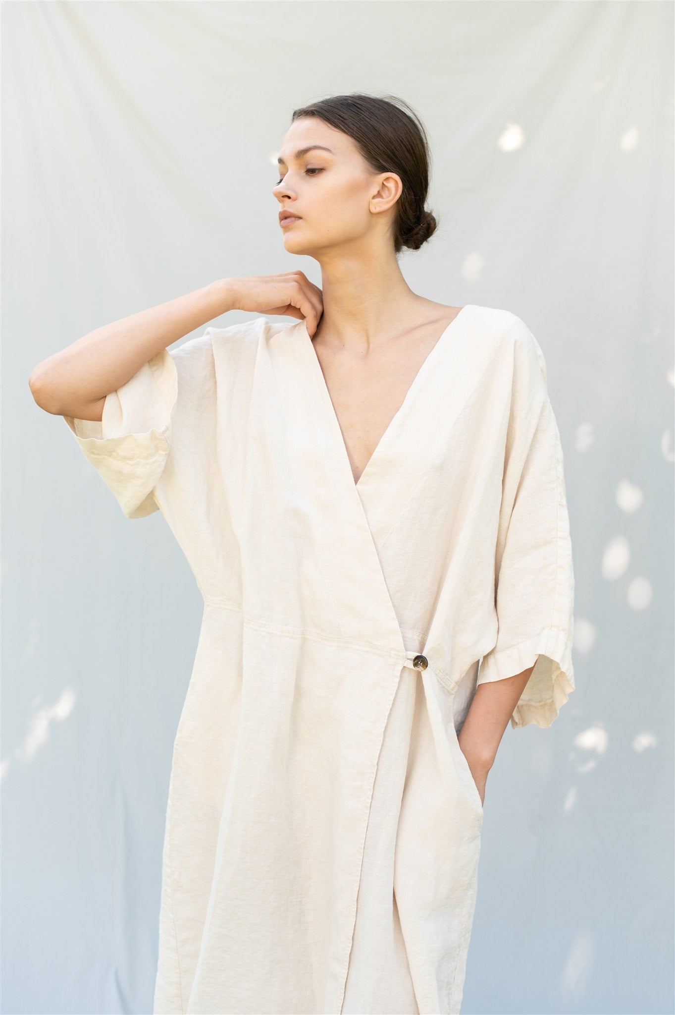 SALE 50 % OFF Wrap dress DATE very peri L - MOO Linen Shop