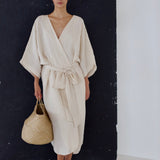 SALE 50 % OFF Wrap dress DATE very peri L - MOO Linen Shop