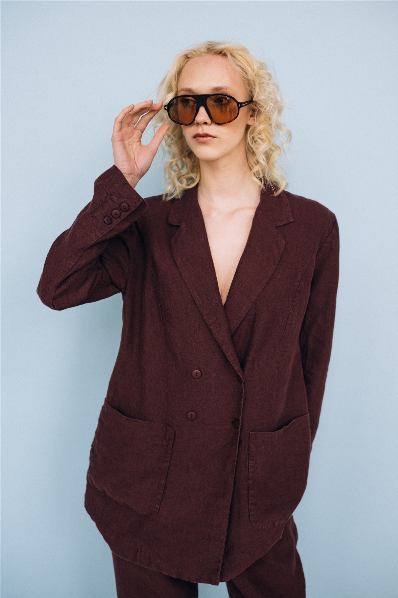 SANDER tailored pants and linen blazer ebony brown - MOO Linen Shop