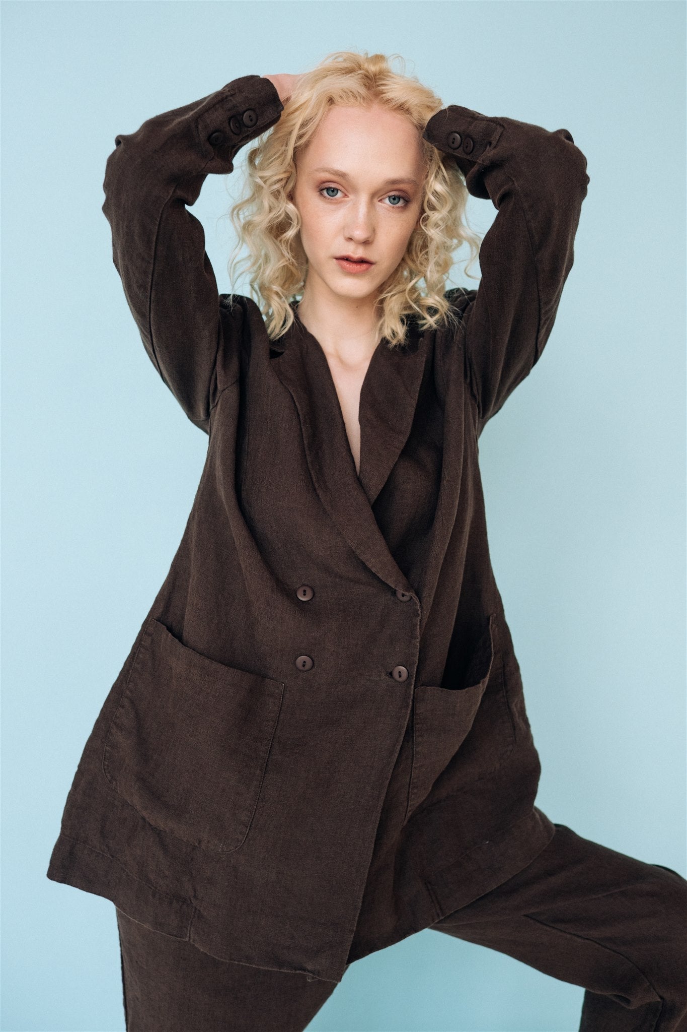 SANDER tailored pants and linen blazer espresso - MOO Linen Shop