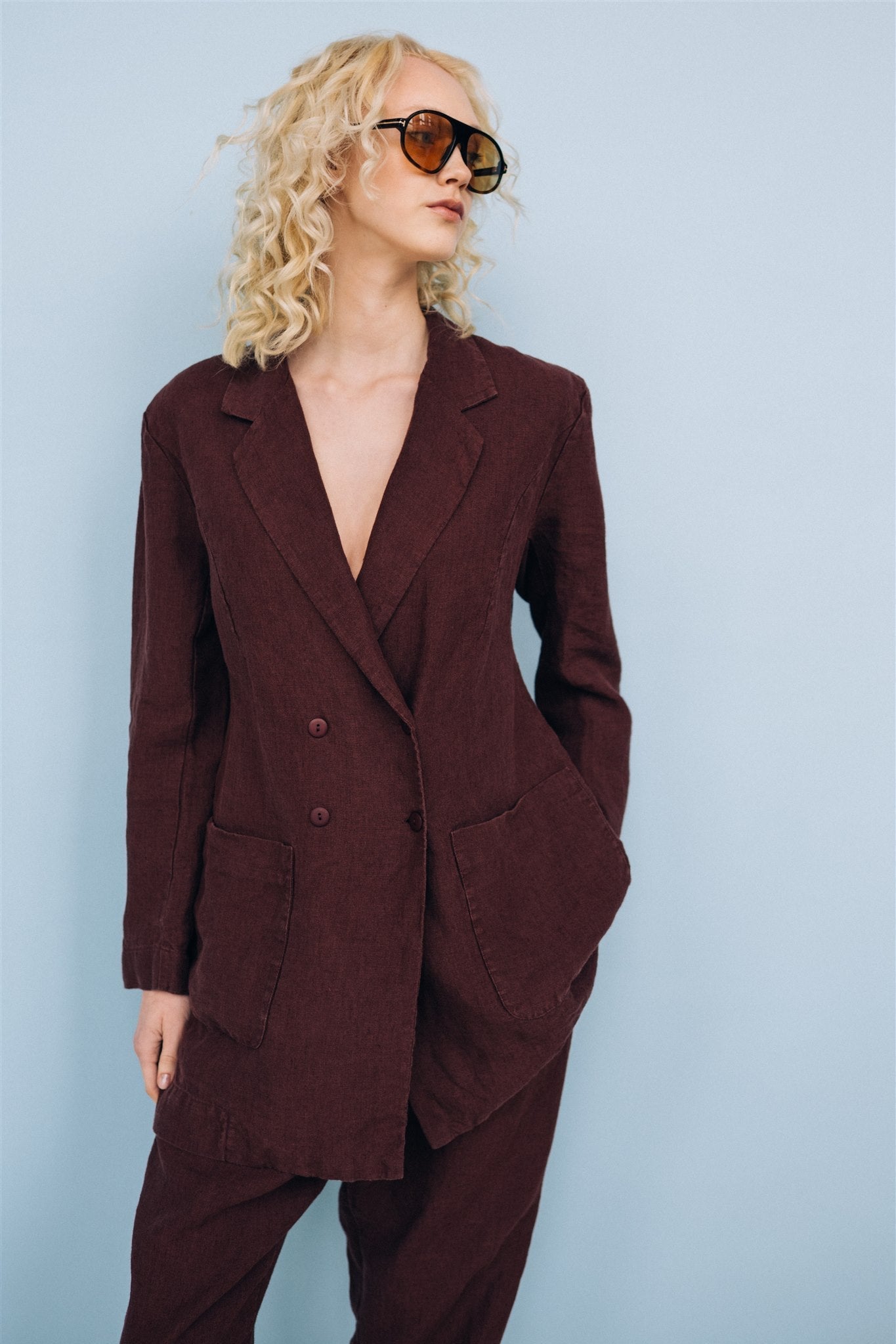 SANDER tailored pants and linen blazer ebony brown - MOO Linen Shop