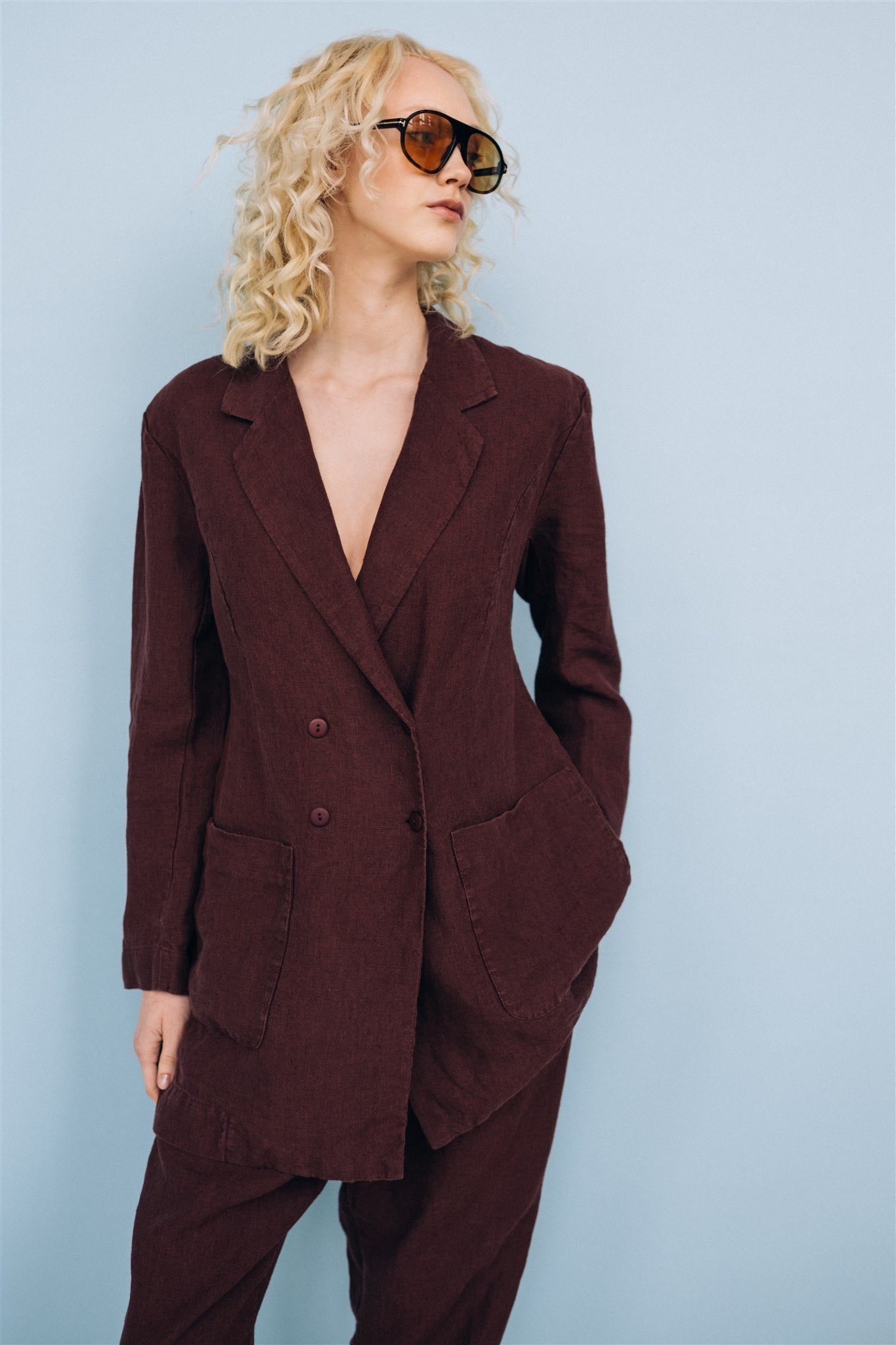 SANDER tailored pants and linen blazer ebony brown - MOO Linen Shop