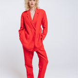 SANDER tailored pants and linen blazer coral red - MOO Linen Shop