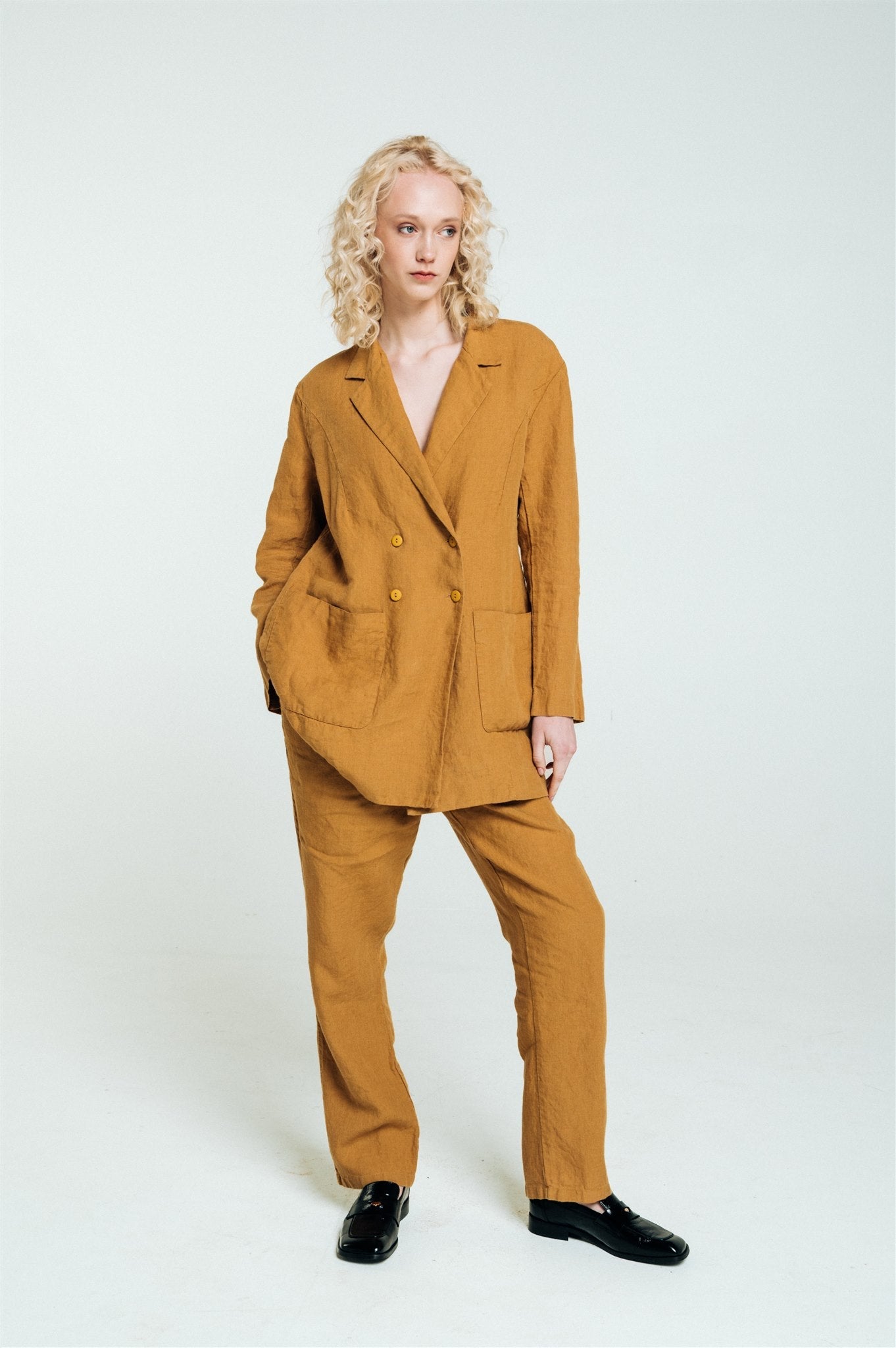SANDER tailored pants and linen blazer mustard - MOO Linen Shop
