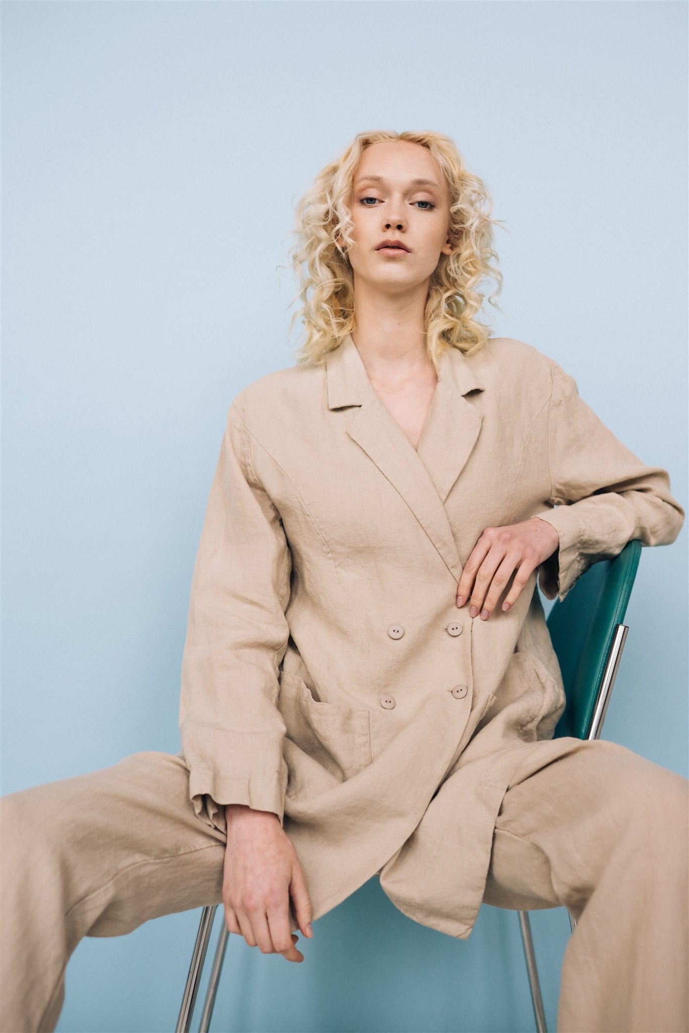 SANDER tailored pants and linen blazer beige - MOO Linen Shop