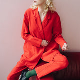 SANDER tailored pants and linen blazer coral red - MOO Linen Shop