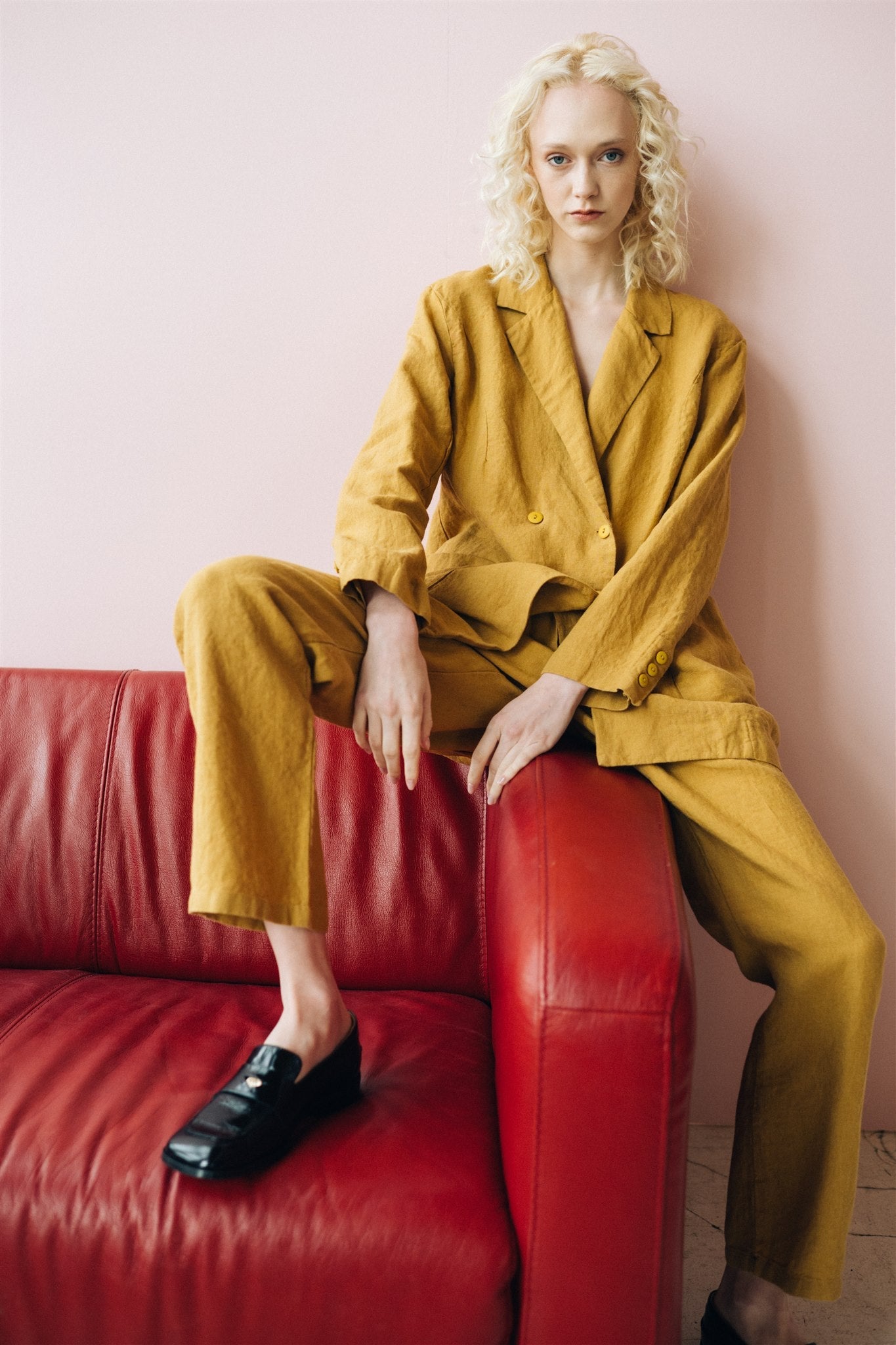 SANDER tailored pants and linen blazer mustard - MOO Linen Shop