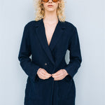 SANDER tailored pants and linen blazer dark blue - MOO Linen Shop