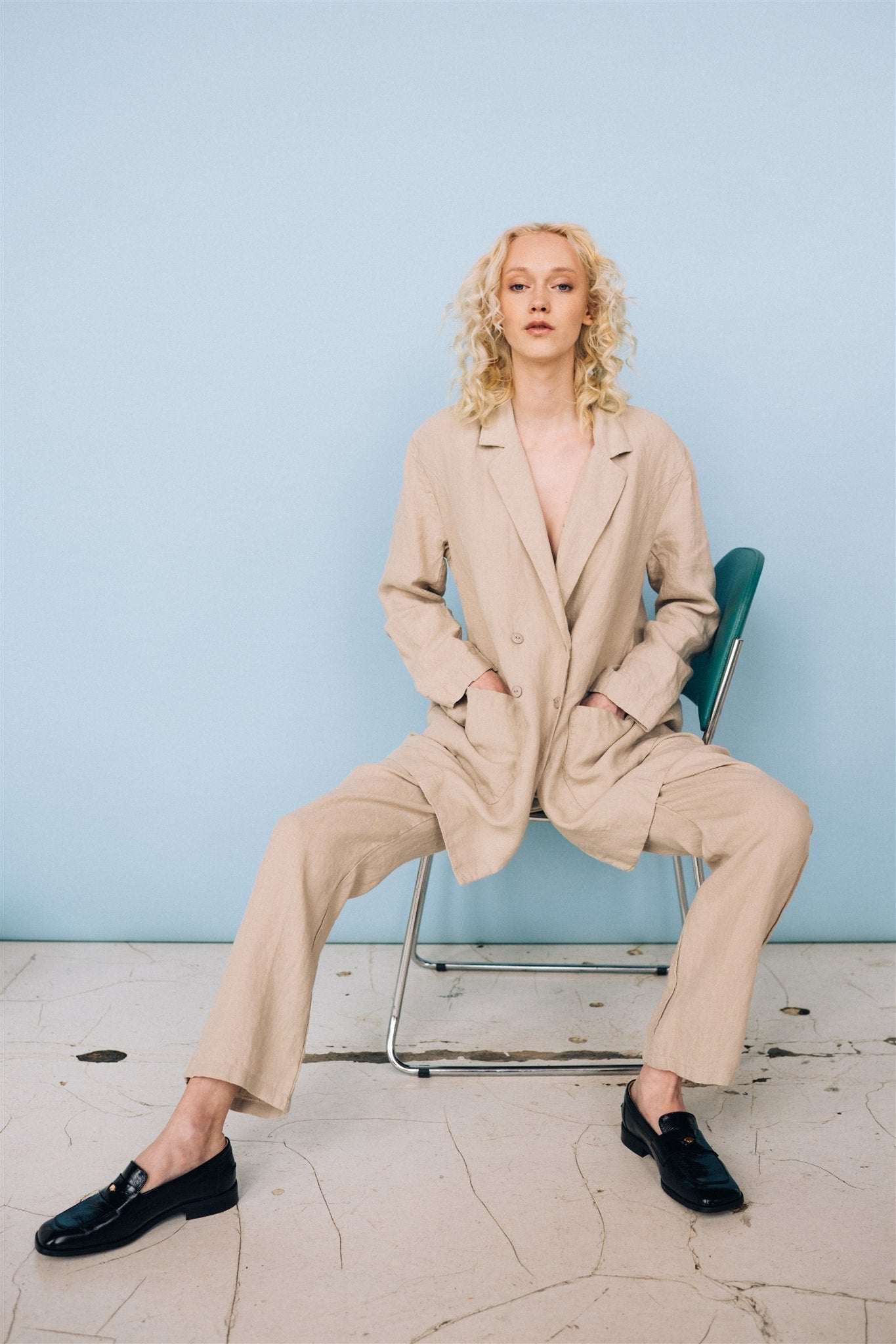 SANDER tailored pants and linen blazer beige - MOO Linen Shop