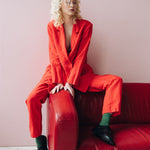 SANDER tailored pants and linen blazer coral red - MOO Linen Shop