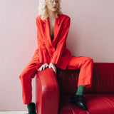 SANDER tailored pants and linen blazer coral red - MOO Linen Shop