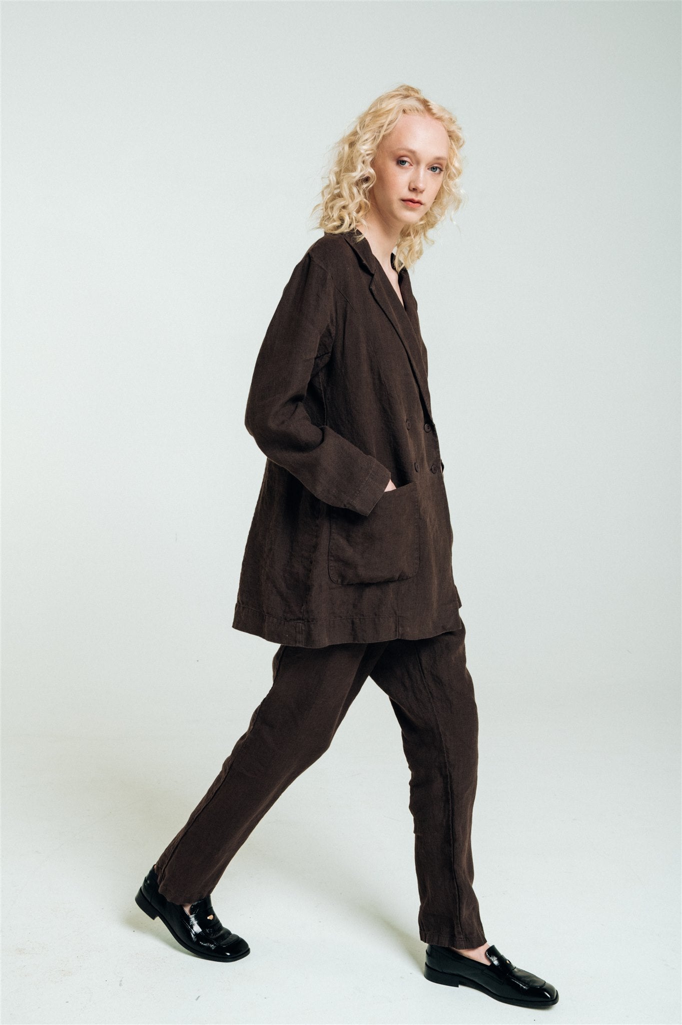 SANDER tailored pants and linen blazer espresso - MOO Linen Shop