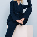 SANDER tailored pants and linen blazer dark blue - MOO Linen Shop