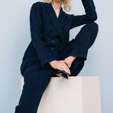 SANDER tailored pants and linen blazer dark blue - MOO Linen Shop
