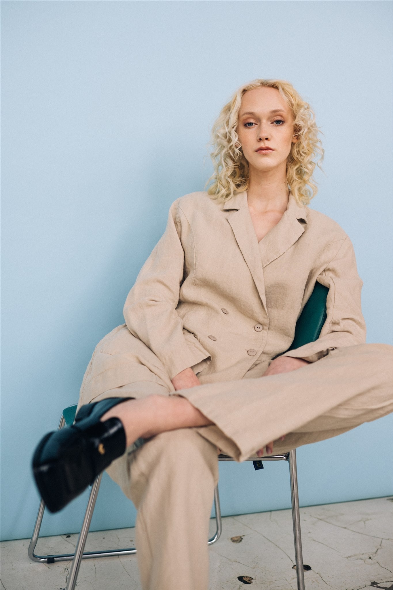 SANDER tailored pants and linen blazer beige - MOO Linen Shop