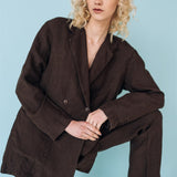 SANDER tailored pants and linen blazer espresso - MOO Linen Shop
