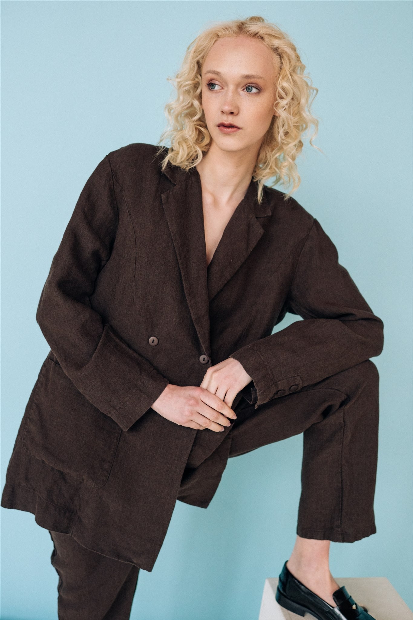 SANDER tailored pants and linen blazer espresso - MOO Linen Shop