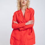 SANDER tailored pants and linen blazer coral red - MOO Linen Shop