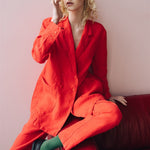 SANDER tailored pants and linen blazer coral red - MOO Linen Shop