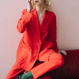 SANDER tailored pants and linen blazer coral red - MOO Linen Shop