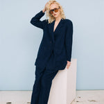 SANDER tailored pants and linen blazer dark blue - MOO Linen Shop