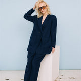 SANDER tailored pants and linen blazer dark blue - MOO Linen Shop