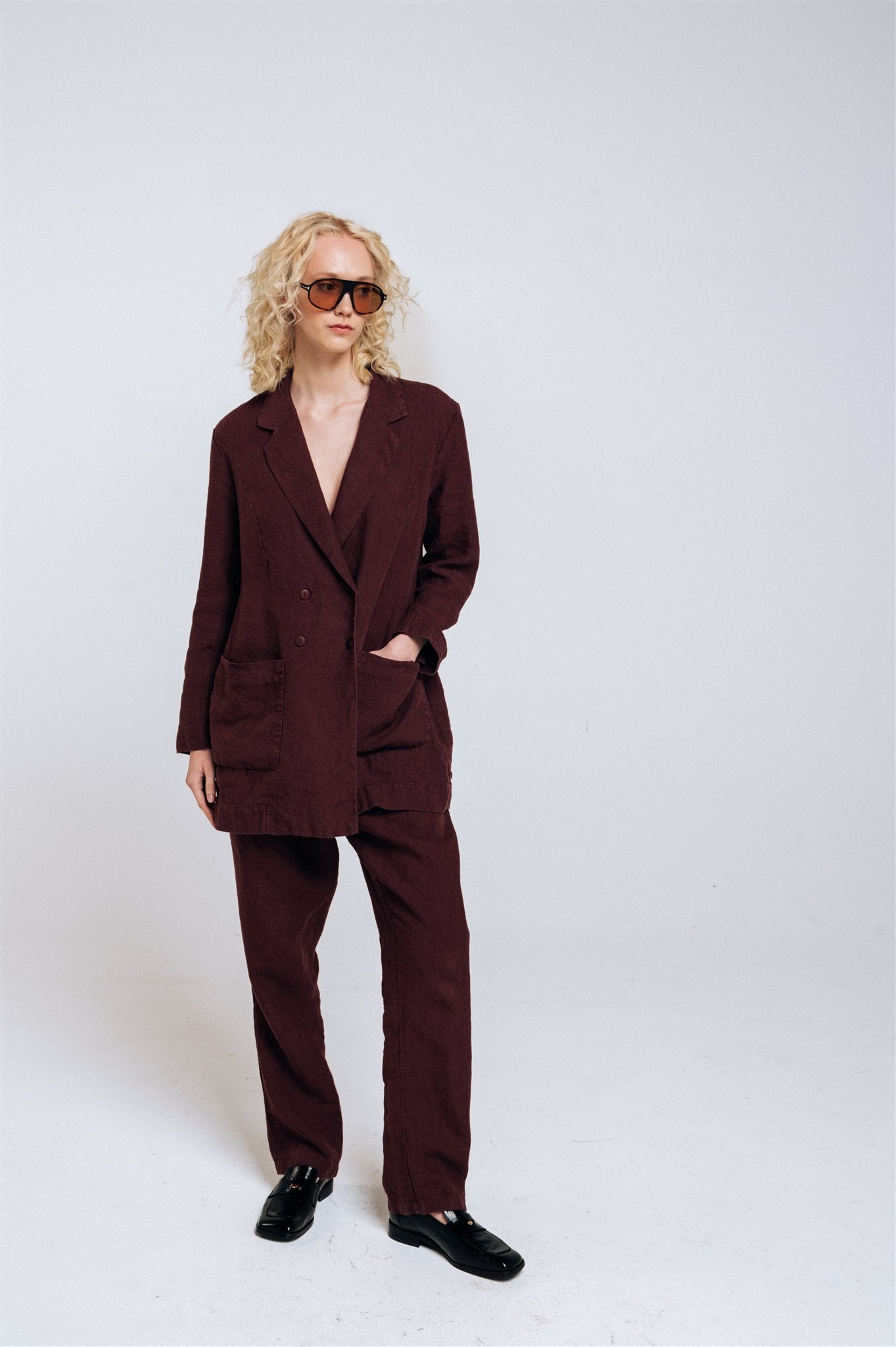SANDER tailored pants and linen blazer ebony brown - MOO Linen Shop