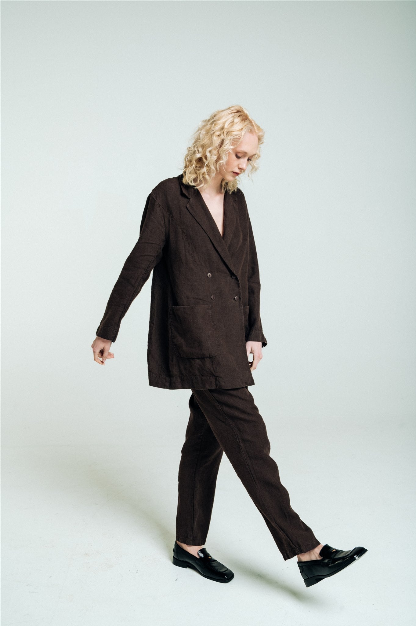 SANDER tailored pants and linen blazer espresso - MOO Linen Shop