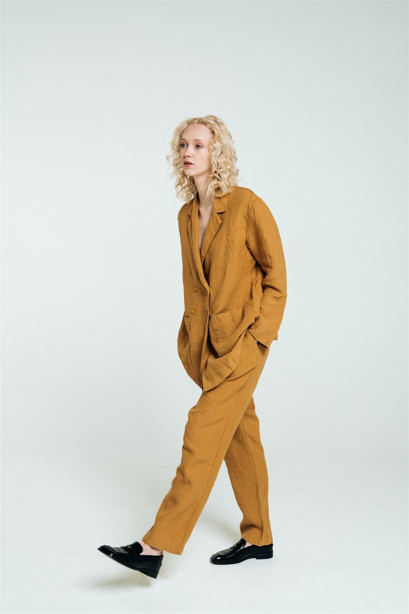 SANDER tailored pants and linen blazer mustard - MOO Linen Shop